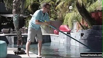 Preview 1 of Sexiest Girl In The Bed - Poolboy destroys Tgirls tight ass
