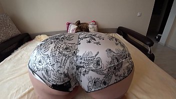 Preview 1 of Machin A Pissing Fuck - Milf fucked her girlfriend with a strapon,  a bbw with a big butt doggystyle,  a shake of fat ass in shorts. Lesbians. POV.