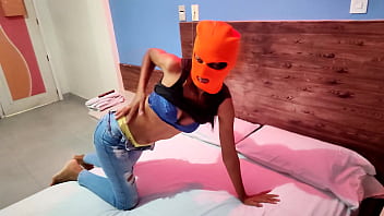 Preview 1 of Lran Girl - MY BRUNETTE STEPSISTER TELLS ME SHE WANTS TO CELEBRATE HALLOWEEN IN A HOTEL BED. SHE PUT ON A MASK AND SHAKES HER BODY AND HIPS VERY SEXY