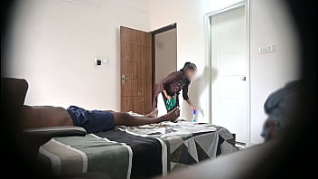Preview 1 of Poupy Slave - Flashing dick to massage girl while maid cleaning room