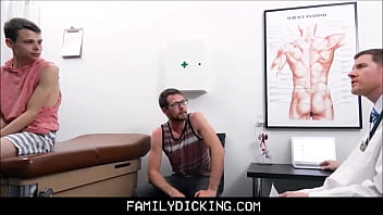 Preview 1 of Mom And Son Bade Saree - Nervous Stepdad Watches Twink Boy Stepson Get Fucked By Doctor During Physical Exam - Austin Lock,  Alex Killian,  Legrand Wolf