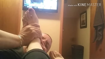 Preview 3 of Big Boobs Grandma - Guy getting feet worshiped