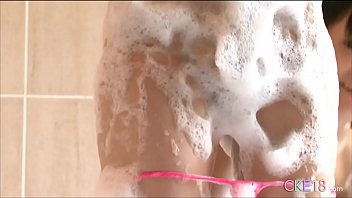 Preview 2 of Lady Squirts In His Face - Girlfriends Uta and Love sexy bubble bath nude teasing and playing