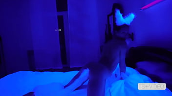 Preview 1 of Sane Xxx Video Hd - Shining white kitty cat fucks hard in the dark. Mia Bandini.