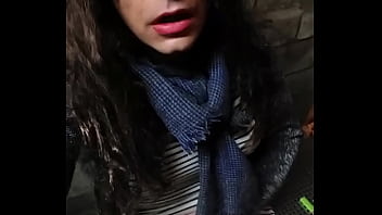 Preview 3 of Docter Boob Prasing - Young french crossdresser walk out by night and handjob himself 2/2