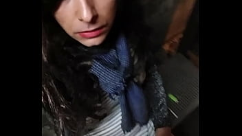 Preview 1 of Docter Boob Prasing - Young french crossdresser walk out by night and handjob himself 2/2