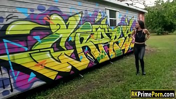 Preview 1 of Brazilia Party - Hot brunette beauty sucks off and slammed beside a graffiti