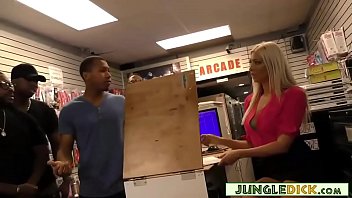Preview 1 of Candid Cameraman Old Men - Slutty Lexi Lowe Gangbanged In Adult Video Store