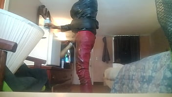 Preview 2 of Bbw Slap Puusy - Leather farmer wearing a condom filled with piss and cum