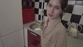 Preview 1 of Nudist Adriana F - Teen girl sucking a cock on the kitchen floor