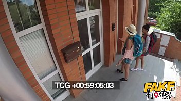 Preview 1 of Porne Vidi - Fake Hostel &ndash_ Lesbian landlady loves the aroma of Teen travellers honey pots threesome with two teen girls and a mature woman with nice big natural tits giving the y. orgasms after smelling and licking their sweet pussies