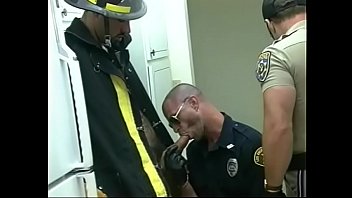 Preview 1 of Babys Got Back Lancaster Anal - Fireman fucks gay police officer&#039_s ass on couch then cums on his abs