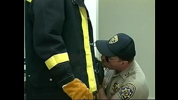 Preview 2 of Perfect Body Blondie - Gay fireman sucks cock of police officer then he returns the favor