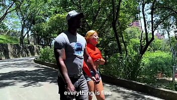 Preview 1 of Shower Fucl - Exhibitionist couple takes a walk - she&#039_s a horny Colombian and he&#039_s a shameless black guy