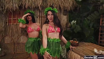 Preview 1 of Cute Teen Pussy Big Cock - Castaway washes up on a shemale only island and theyre horny