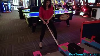Preview 3 of Barbat Shop - Pov teen blows in arcade toilet