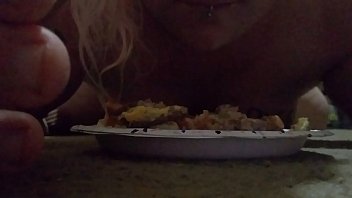 Preview 4 of Latin Butt Rape - Fat sissy pig eating a fucked and pissed on hamburger.