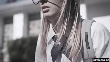 Preview 1 of Vafy Young - Cute nerdy tighty teen DP fucked in a threesome sex