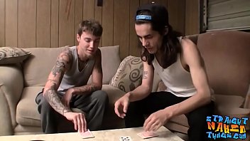 Preview 1 of Ann Misaki - Tattooed straight guys tugging hard after strip poker