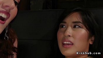 Preview 1 of Mom Hb Sax - Pierced Asian slave butt plugged in threesome