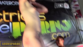 Preview 3 of Yoga 360 - Teen brunette masturbating on stage with giant cocks