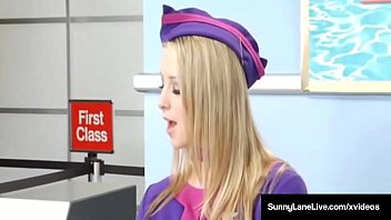 Preview 1 of Porn Girl Iran - Flight Attendants Sunny Lane &amp_ Eva Angelina Bang On Plane!