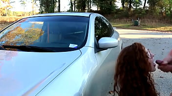 Preview 3 of Kimmy Granger Squirt Bbc - Nerdy red head gets fucked on car
