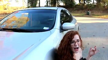 Preview 4 of Kimmy Granger Squirt Bbc - Nerdy red head gets fucked on car