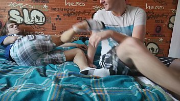 Preview 2 of Double Fisted - Tickling feet and ripping the socks - morning bed play