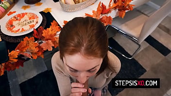 Preview 2 of Tch Xxx - Horny stepbrother fucks his redhead teen stepsister Ellie Murphy on the Thanksgiving table