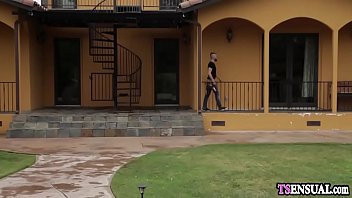 Preview 1 of Spanking Big Slave - Sexy slender shemale anal fucks a horny spying guy