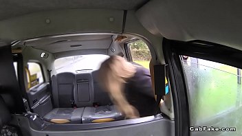 Preview 1 of Dollynho - Three lesbians sharing cock in fake taxi