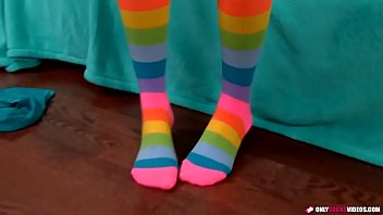 Preview 1 of Brajil Boobs - Pretty teen in rainbow socks playing with her pussy