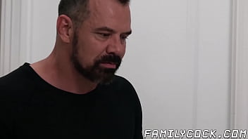 Preview 2 of Wife Anal Ferst - Handsome stepson pounded by bear stepdad and his fat cock
