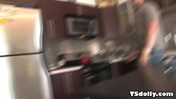 Preview 1 of No Cut Threesome - Small titted t-girl Domino Presley