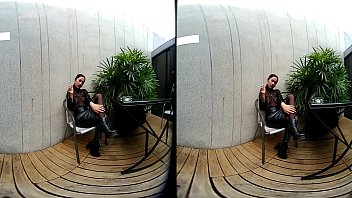Preview 2 of Daddy Fingering His Daughter - VRpussyVision.com - Young girl smokes topless and in leather skirt