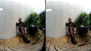 Preview 4 of Daddy Fingering His Daughter - VRpussyVision.com - Young girl smokes topless and in leather skirt