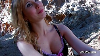 Preview 1 of Mon Son Kitchen - Newcomer Strips and Has Her Puffy Pussy Filled Outdoors