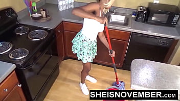 Preview 2 of Little Porn Redtube - HD Sweaty Bubble Butt And Gigantic Natural Tits Exposed In My White Poka Dot Panties While Mopping Up The Kitchen Topless With Upskirt,  Sexy Young Busty Blonde Black Girl Sheisnovember Closeup Wedgie Fetish,  Large Areolas Out By Msnovember