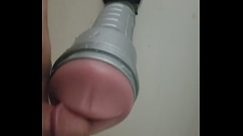 Preview 1 of Boy Tish - Shower mounted fleshlite makes dick explode