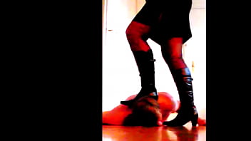 Preview 4 of 20girls Xxx - Boots trampling neck of male slave 2