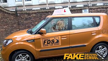 Preview 1 of Uz Selka - Fake Driving School Busty gym bunny big tits bounce as she squats on cock