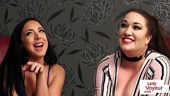 Preview 1 of Breast Suuck Milk Sex - Bigtit femdoms helping naked sub to wank