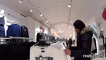 Preview 3 of Two Girls Rubbing Cock - Perfect czech nympho was seduced in the hypermarket and plowed in pov