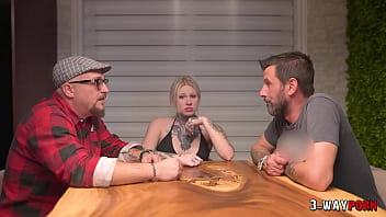 Preview 1 of Cerita Hentai - 3-Way Porn - A Cute Tattoed Babe Gets Fucked Hard by 2 Dudes in a Threesome