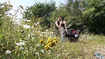 Preview 1 of Beazzer Com Toilet Any Bunnymobi - First Timer Lays on a Motorbike to Take Dick Before Eating Sperm