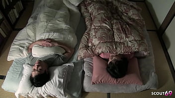 Preview 1 of Two Boys Finger - Japanese Step-Sister seduce him to Defloration Sex at Night while Sleep Together