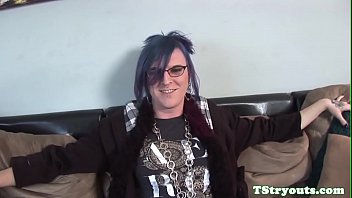 Preview 2 of Without Boy Xxx - Pierced tranny tugging herself at casting
