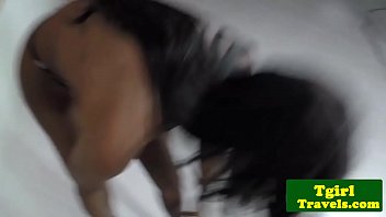 Preview 3 of Colcutta Gay Boy - Busty ebony tgirl flogging older guy