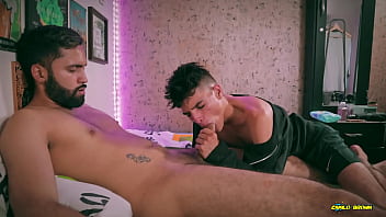 Preview 3 of Indian Sex Storyyo - Sexy Twink Andres ZP Passionately Sucking Camilo Brown&#039_s Big Uncut Daddy Cock